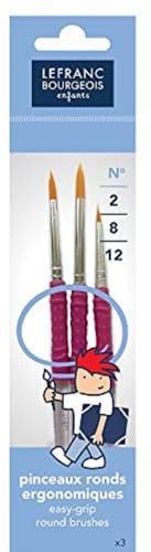 Lefranc & Bourgeois 807321 Hobby- und Schulpinsel Set für Kinder, Synthetikhaarpinsel, ergonomischer Griff für Junge Hände - 3 Rundpinsel Nr. 2, 8, 12