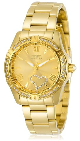 Invicta Angel 21384 Women's Watch - Waterproof - Analogue - Quartz Movement - stainless steel with gold dial - 34mm
