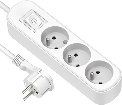 Electraline 32040 Bloc 3 prises avec interrupteur/fiche plate 1,5 m Blanc