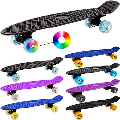 Deuba Retro Skateboard Lila | ABEC7 Rollen | bis 100kg | 57x15cm | Mini Skate Board Pennyboard
