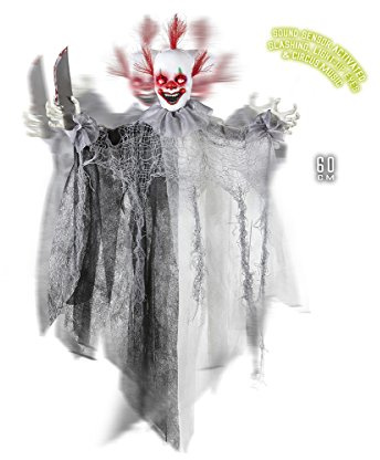 Widmann 01392 - Killer Clown mit Messer, animiert mit leuchtenden Augen und Zirkusmusik, Größe circa 60 cm