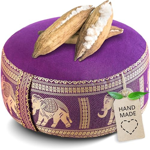 livasia Meditationskissen Thaiseide - Ø 32x20cm - Yogakissen klein mit Kapok, Pouf, Bodenkissen Yoga Zen Meditation, Sitzkissen Garten Balkon, Zafukissen handgefertigt