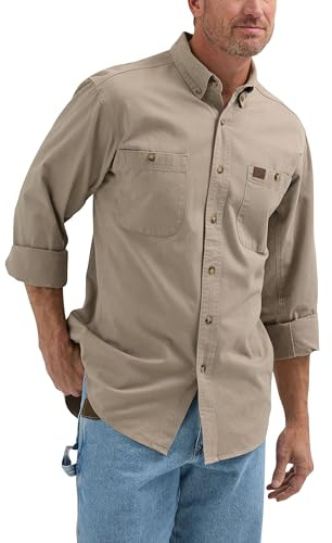 Wrangler Men's Logger Twill Long Sleeve Workshirt SHIRT, Khaki, XXL