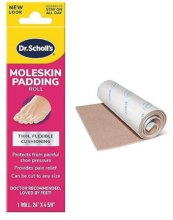 Dr. Scholl's Moleskin Padding ROLL, 1 roll // Thin, Flexible Cushioning & Pain Relief - Cut to Any Size - Doctor Recommended - 24 Inches X 4 5/8 Inches