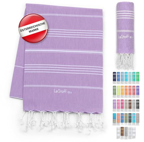 LeStoff Hamamtuch Strandtuch, 100% Bio-Baumwolle, 95x180 cm, Lila | Reisehandtuch, Badetuch, Liegetuch und großes Handtuch – leicht, kompakt, sandfrei, saugstark und schnelltrocknend