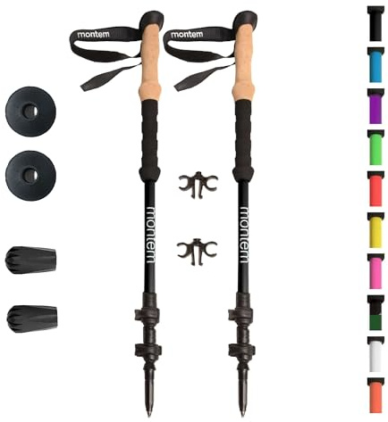 Montem Ultra Strong Trekking, Walking, and Hiking Poles - One Pair (2 Poles) - Collapsible, Lightweight, Quick Locking, Weather-Resistant and Ultra Durable (Black Matte (EVA Foam Grip))