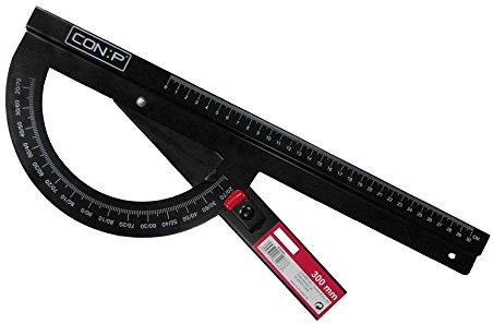 Squadra con Riga e Goniometro in Metallo, 30 cm con Regolazione 0-180°, con Dado a Galletto per Bloccaggio Posizione