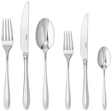 Sambonet 52515-83 Dream Monoblock-Geschirrset, 36-teilig - 6 Gabeln, 6 Löffel, 6 Messer, 6 Obstgabeln, 6 Obstmesser und 6 Teelöffel, Edelstahl, Geschirr, Spülmaschinenfest, Silber