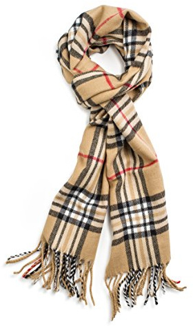 VERONZ Soft Classic Cashmere Feel Winter Scarf, Camel Plaid