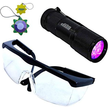 HQRP Profesional Linterna 9 LED UV Ultravioleta 365 nM Antorcha lámpara más HQRP Gafas protectoras + HQRP Medidor de luz del sol