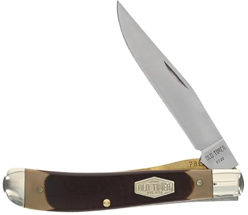 Old Timer 194OT Gunstock Trapper Lockblade Traditional Folding Pocket Knife with 3.1in Clip Point Blade, Nickel Silver Bolsters, and Sawcut Handle for Hunting, Camping, Whittling, EDC, and Outdoors ,Black