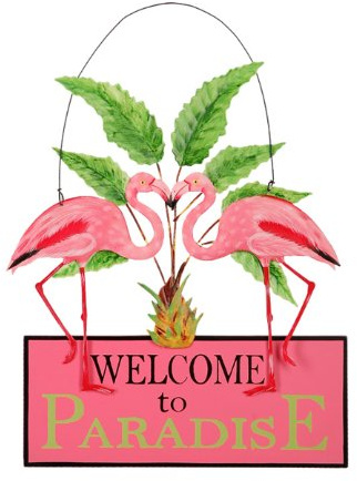 Sunset Vista Designs Kathy Hatch Pretty in Pink Flamingo Welcome to Paradise Schild, 35,6 x 25,4 cm