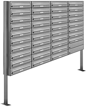 AL Briefkastensysteme 38er Briefkasten als Standbriefkasten, 38 Fach Premium Briefkastenanlage in Edelstahl rostfrei Postkasten modern