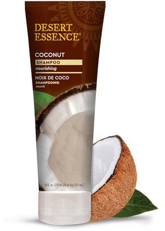 Desert Essence Coconut Shampoo, 8 fl oz - Gluten Free, Vegan, Paraben Free - Nourishing for Dry Hair with Coconut Oil, Shea Butter, & Hemp Oil - Mousturizes & Smooths Frizz 8 fl oz.