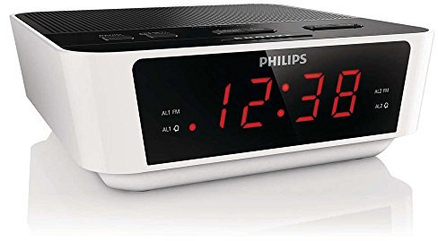 Philips AJ3115/05 Alarm Clock Radio (FM Radio, Digital Tuner, Built-in Alarm, Dual Alarms, Sleep Timer, Big Display) White/Black One Size