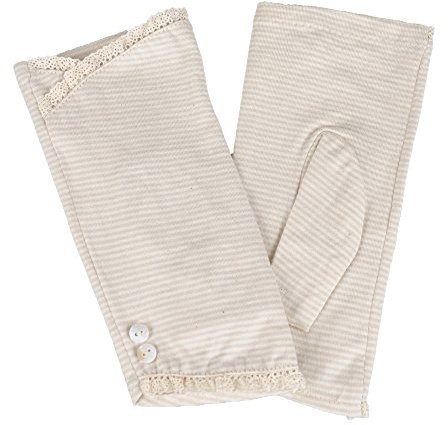 Women Summer Strip Sunblock Uv Protection 100% Cotton Fingerless Lace Gloves - -