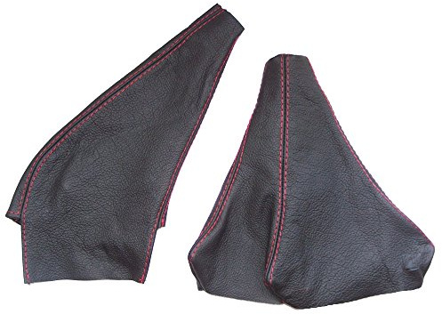 The Tuning-Shop Ltd for Dodge Stealth 1990-1996 Mitsubishi GTO 3000Gt 1989-2000 Gear & Handbrake Gaiter Black Leather Red Stitching