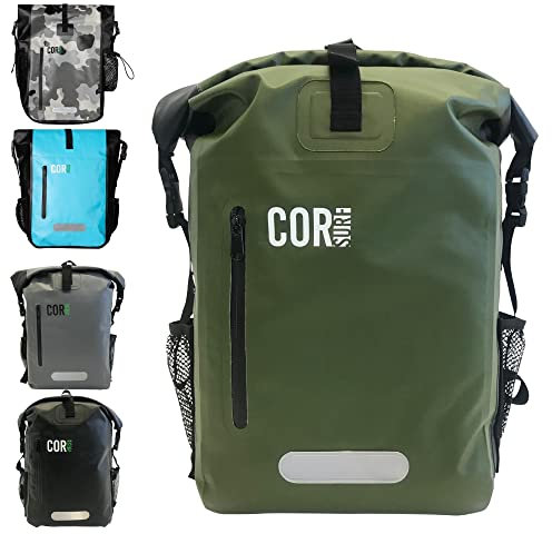 COR Surf Waterproof Backpack - Roll Top Dry bag Rucksack with Padded Laptop Sleeve, Welded Seams and Ergonomic Shoulder Pads, Ideal for Boating, Hiking, Kayaking, Commuting (25L, Green)