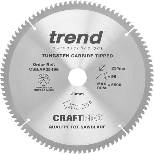 Trend Aluminium & Kunststoff Kreissägeblatt, 254mm Durchmesser, 30mm Bohrung, 96 Zähne, HW, 2,8mm Schnittbreite, -6° Haken, CSB/AP25496