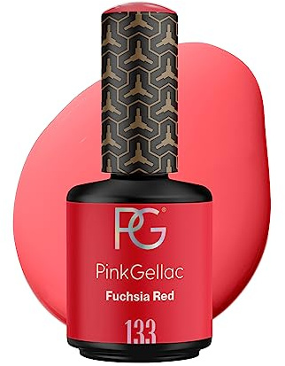 Pink Gellac Gel Nagellack UV, Veganes Nagelgel - 133 Fuchsia Red 15 ml | Gelnagellack für UV Lampe, Einfache Anwendung Nail Polish für 14 Tage Salonqualität, Gellack Made in Holland