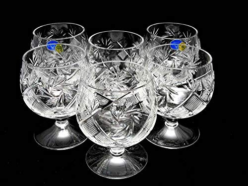 Russian European Cut Crystal Brandy Cognac Snifters, Vintage Old-Fashioned Glassware, Set of 6