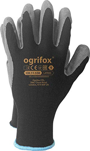 Ogrifox OX-Lateks_BS8 Latexhandschuhe, Schutzhandschuhe, Arbeitshandschuhe, Schwarz-Grau, 8 Größe, 240 Paar