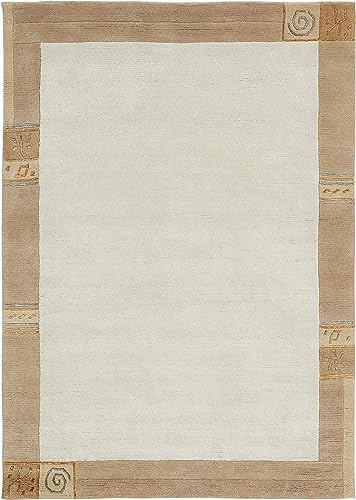 -LUXOR- living Wollteppich Manali – handgeknüpfter Kurzflor Teppich aus 100% Wolle, pflegeleicht & langlebig, für Wohnzimmer & Schlafzimmer, klassisches Design, 40 x 60 cm, Beige
