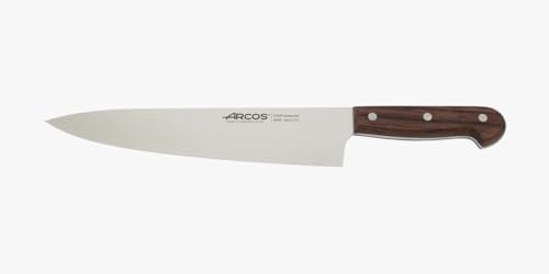 Arcos Cuchillo Cocinero Profesional - Hoja de Acero Inoxidable NITRUM 250 mm - Mango de Madera Palisandro - Corte Preciso y Duradero - Serie Atlantico | Cuchillo cocinero con mango de madera de palisandro. Corte preciso, elegante y duradero, marrón.
