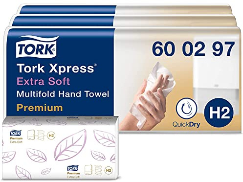 Tork Xpress Extra Soft Multifold Hand Towels 600297 - Asciugamani di carta H2 Premium con alta assorbenza - Grande, 2 strati, bianco - 21 x 100 fogli
