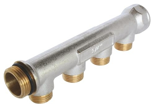 SOMATHERM FOR YOU, Collecteur de distribution 4 sorties à portée plate, mâle-femelle 3/4, étanchéité par joint torique, entraxe 40 mm, idéal pour installations sanitaires et chauffage