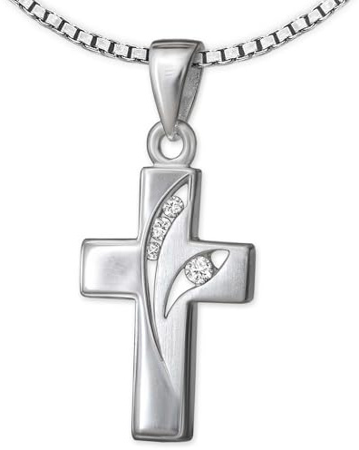 CLEVER SCHMUCK Silber Kreuzkette mit Stein, 3 + 1 Zirkonia Damen Kreuz + Venezianerkette, 42 cm 925 STERLING SILBER