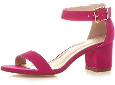AJVANI Womens ladies low mid block heel peep toe buckle ankle strap party strappy sandals shoes size