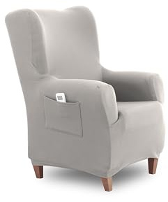 Textilhome Ohrensesselbezug TEIDE Stretch elastisch Sofaschoner Elfenbein | Elastischer Ohrensesselbezug 70–110 cm mit perfekter Passform, sicherem Halt und rutschfesten Schaumstoffrollen.
