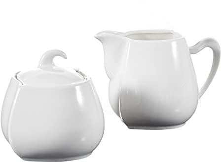 MALACASA, Series Elvira, 3-Piece Ivory White Porcelain Cream & Sugar Sets for Coffee and Tea Included 1-Piece Milk Jug and 1-Set Sugar Pot with Lid.