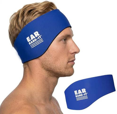Ear Band-It Schwimmkopf mit sicheren Ohrstöpseln (vom Arzt erfunden und vom Arzt empfohlen) Groß (ab 10 Jahre) Blau