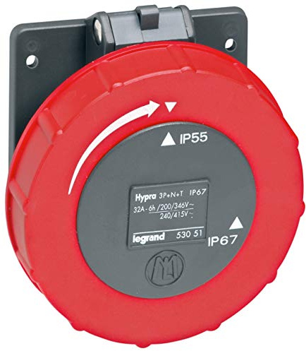 Legrand 053051 Plastique Prise à Entraxes Unifiés Hypra, 3P+T+N, 380V à 415V, Noir et Rouge