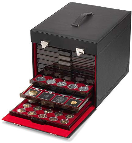Leuchtturm 303239 Münzkoffer MB Sammlerkoffer für bis zu 10 Münzboxen MB oder 6 Münzboxen XL - 328 x 263 x 263 - Schwarz