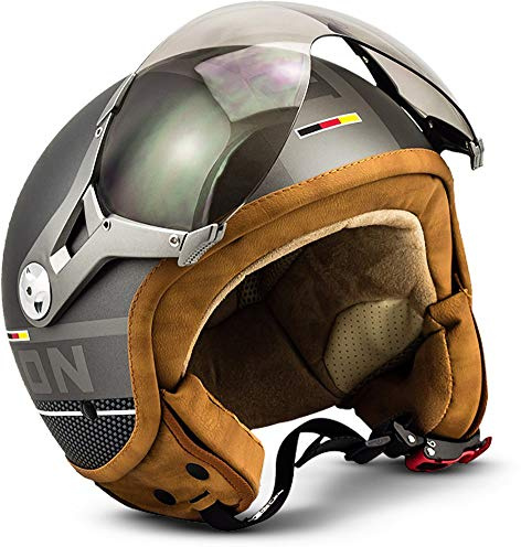 Soxon® SP-325 Plus „Black“ · Jet-Helm · Motorrad-Helm Roller-Helm Scooter-Helm Moped Mofa-Helm Chopper Retro Vespa Vintage Pilot Biker Damen · ECE 22.05 Visier Schnellverschluss Tasche XS–XL (53-62cm)