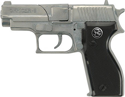Bauer Spielwaren 1070481 Discount J.G.Schrödel Officer: Spielzeugpistole für Zündplättchen, Ideal für das Polizeikostüm, 8 Schuss, 15.5 cm, Schwarz/Silber (107 0481)
