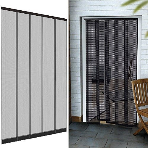Premium Insektenschutz Lamellenvorhang Fiberglas für Türen 125 x 240 cm aus in anthrazit Türvorhang eingenähte Gewichte + selbstklebende Klemmleiste