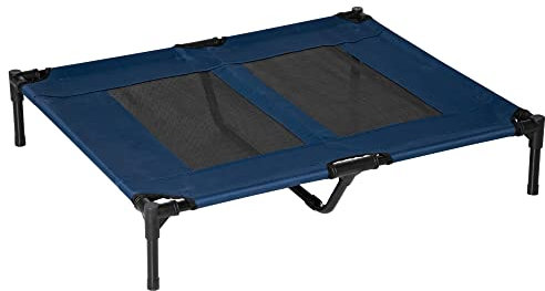 PawHut Dog Cat Puppy Pet Elevated Raised Cot Bed Portable Camping Basket – Blue (Large)