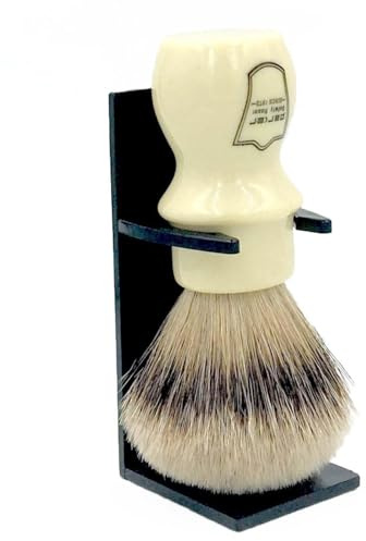 Parker Rasierhobel, 100% Silberspitz Dachshaar Rasierpinsel mit Bürstenständer - Extra dichte und extra weiche Borsten - Deluxe Handgefertigter Becher-Rasierpinsel