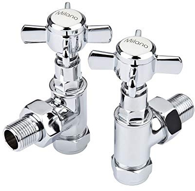 Chrome Traditional Style Towel Radiator Rail Valves Angled Central Heating Taps 15mm Designer Rads Pair Modern Bathroom
