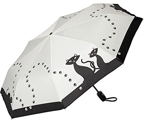 VON LILIENFELD® Parapluie de Poche Résistant au Vent Pliant Chats noirs Automatique Ouverture et Fermeture Légèrement Stable