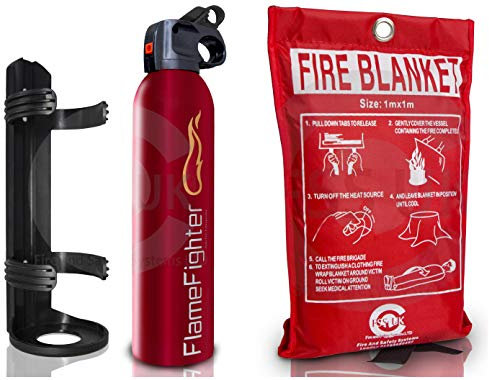 Premium FSS UK 500 g ABC Powder Fire Extinguisher & 1m x 1m Fire Blanket. Ideal for Home Kitchen Caravans Boats Restaurants Workshops and Offices
