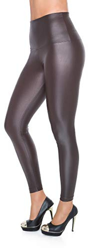 FUTURO FASHION Damen Metallic Leggings High Waist - Glänzende Wet Look Hose für Karneval, Fasching & 80er Party - Blickdicht & Elastisch