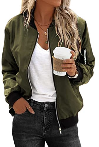 Zeagoo Womens Classic Quilted Jacket Short Bomber Jacket Coat, # Army Green, Medium, # Army Green, Medium