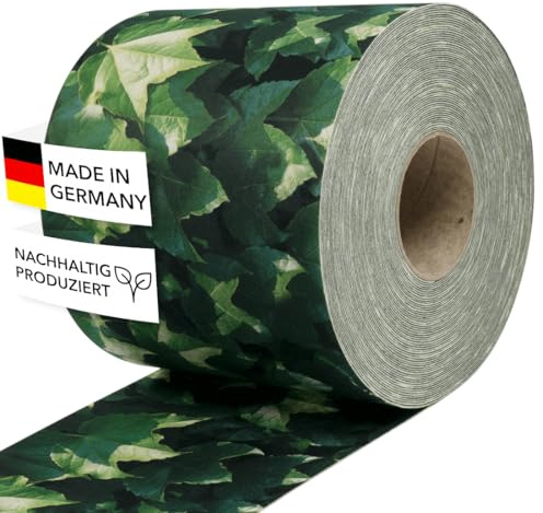 Zaundruck Sichtschutzstreifen Polyester - nachhaltiger Sichtschutz für Doppelstabmattenzaun - Motiv Windschutz 26 m x 19 cm - Sichtschutz-Rolle - Weinblatt