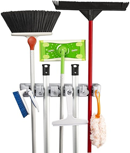 KINGTOP Broom Mop Holder, Wall Mounted Organizer with 5 Position 6 Hooks, Utility Room Storage Solutions for Kitchen, Bathroom, Garage and Garden