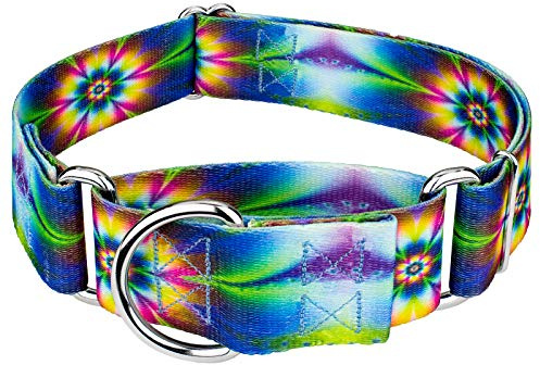 Country Brook Petz - HossFit Jr Wide Martingale Dog Collar - Groovy Collection Featuring Far Out Designs (Tie Dye Flowers, Medium)